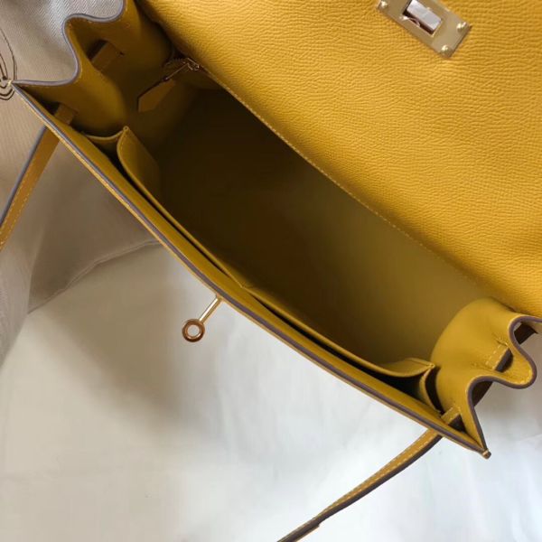 HERM Kelly 28cm Bag In Yellow Epsom Leather GHW
