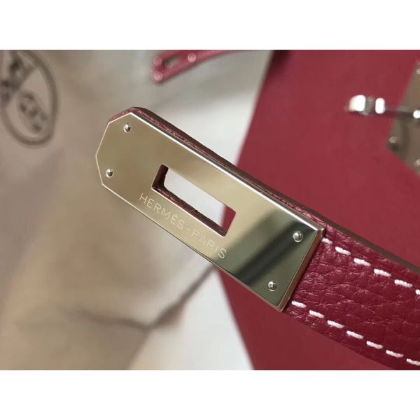 HERM Kelly 32cm Bag In Bordeaux Clemence Leather PHW
