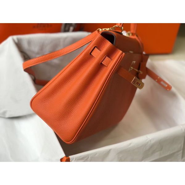 HERM Kelly 32cm Bag In Orange Clemence Leather GHW