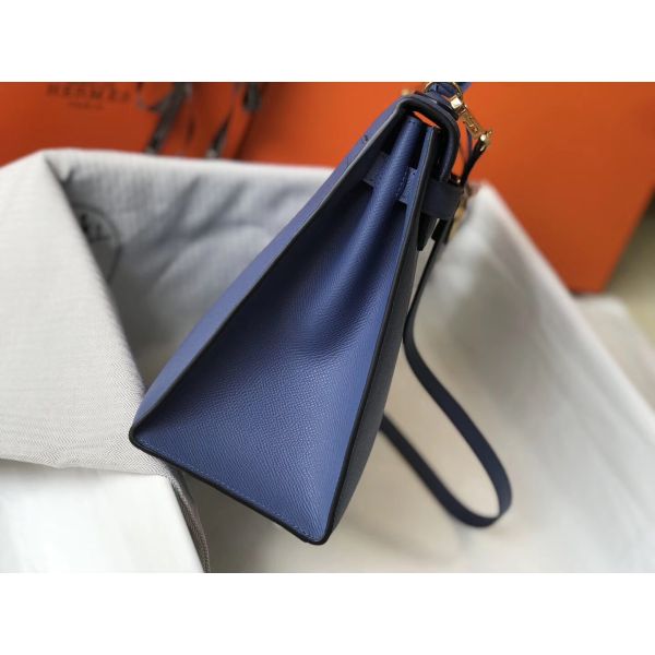 HERM Kelly 32cm Bag In Blue Agate Epsom Leather GHW