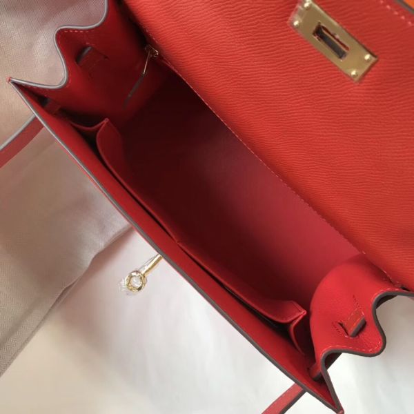 HERM Kelly 32cm Bag In Red Epsom Leather GHW
