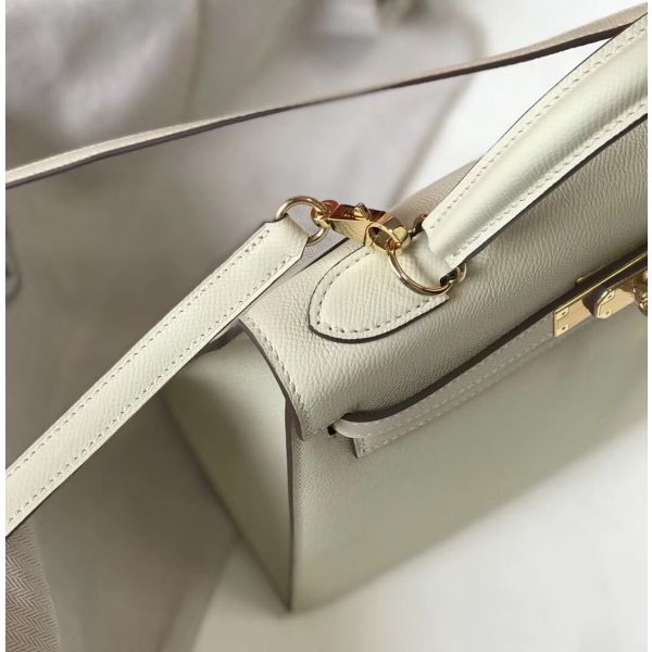 HERM Kelly 32cm Bag In White Epsom Leather GHW