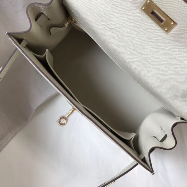 HERM Kelly 32cm Bag In White Epsom Leather GHW