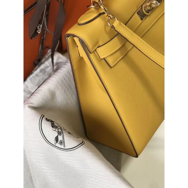 HERM Kelly 32cm Bag In Yellow Epsom Leather GHW