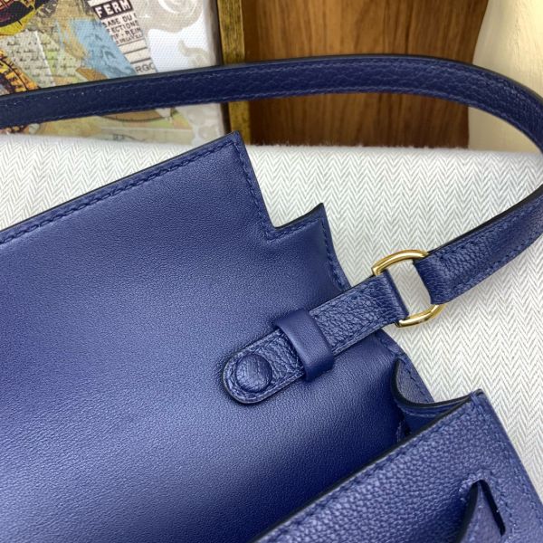 HERM Kelly Elan Handmade Bag In Blue Saphir Chevre Mysore Leather