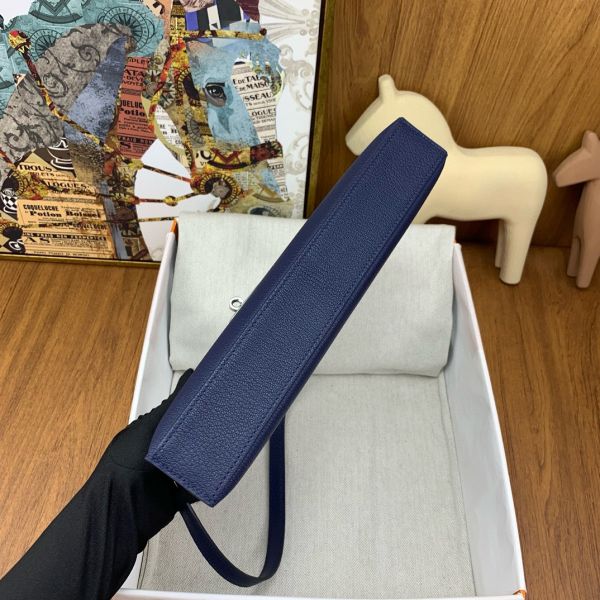 HERM Kelly Elan Handmade Bag In Blue Saphir Chevre Mysore Leather