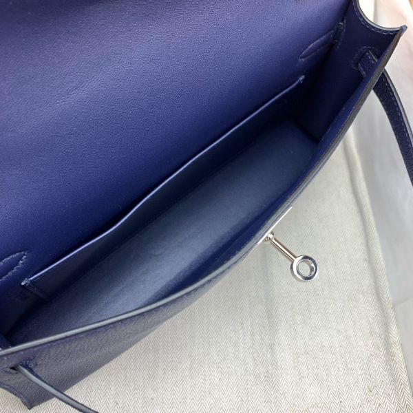 HERM Kelly Elan Handmade Bag In Blue Saphir Chevre Mysore Leather