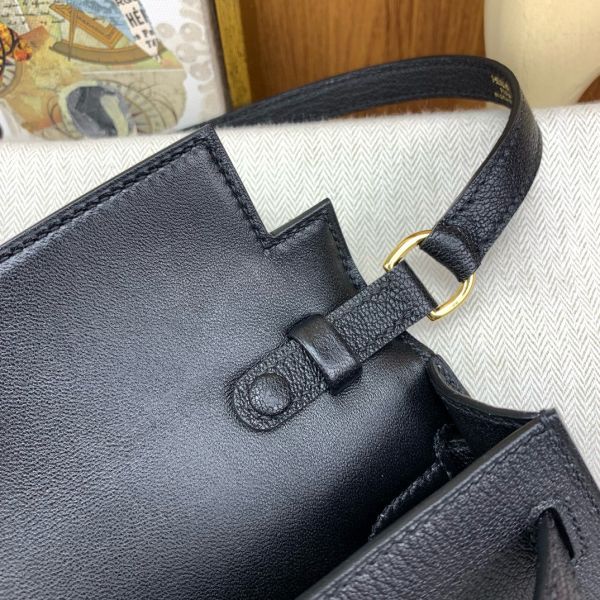 HERM Kelly Elan Handmade Bag In Black Chevre Mysore Leather