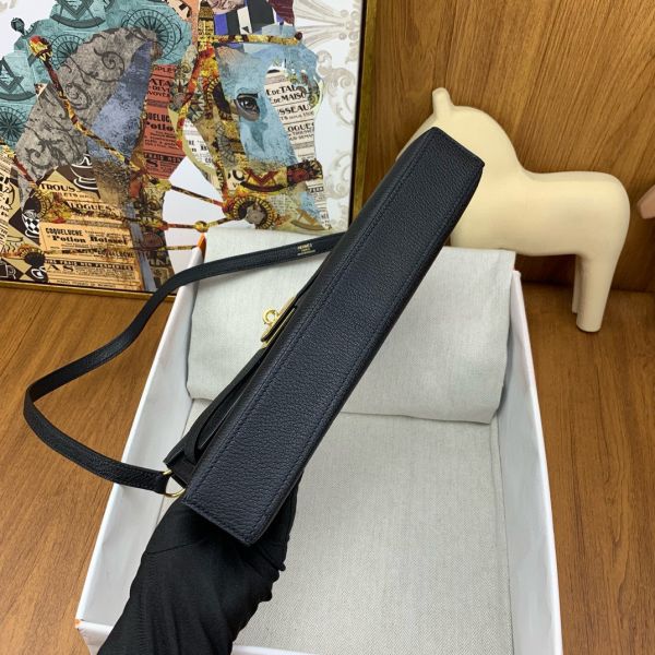 HERM Kelly Elan Handmade Bag In Black Chevre Mysore Leather