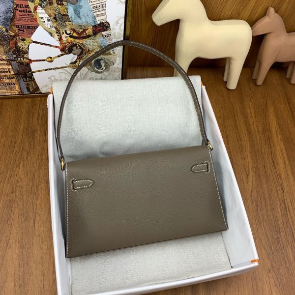 HERM Kelly Elan Handmade Bag In Taupe Chevre Mysore Leather