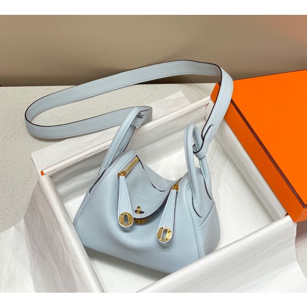 HERM Lindy Mini Bag In Blue Brume Clemence Leather GHW