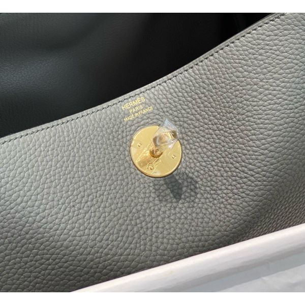 HERM Lindy 26cm Bag In Gris Meyer Clemence Leather GHW