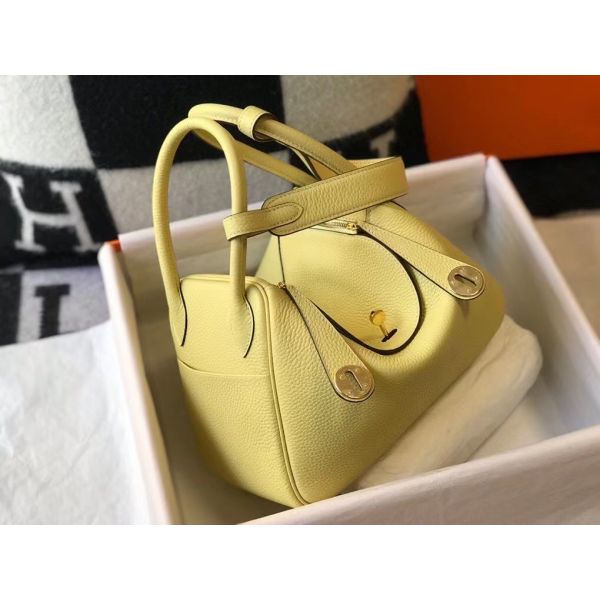 HERM Lindy 26cm Bag In Jaune Poussin Clemence Leather GHW