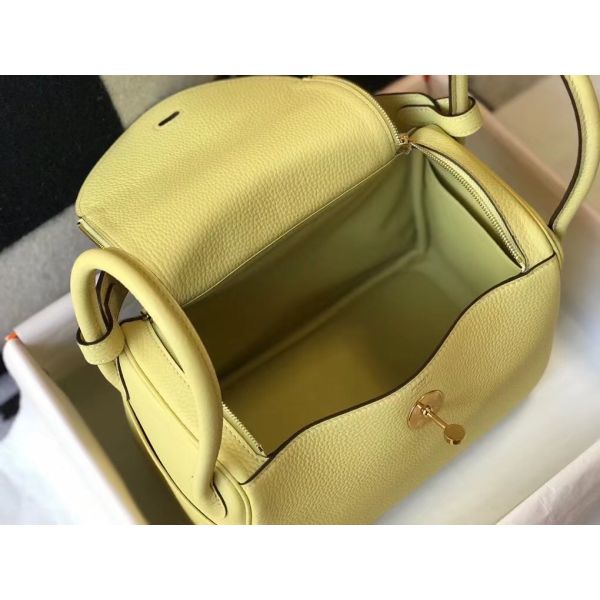 HERM Lindy 26cm Bag In Jaune Poussin Clemence Leather GHW