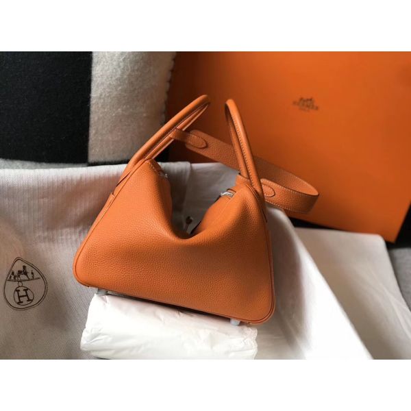 HERM Lindy 26cm Bag In Orange Clemence Leather PHW