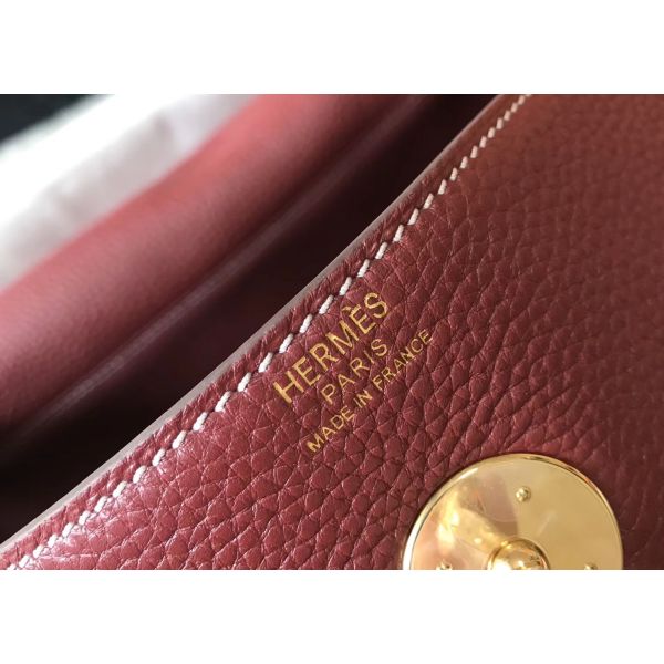 HERM Lindy 30cm Bag In Bordeaux Clemence Leather GHW