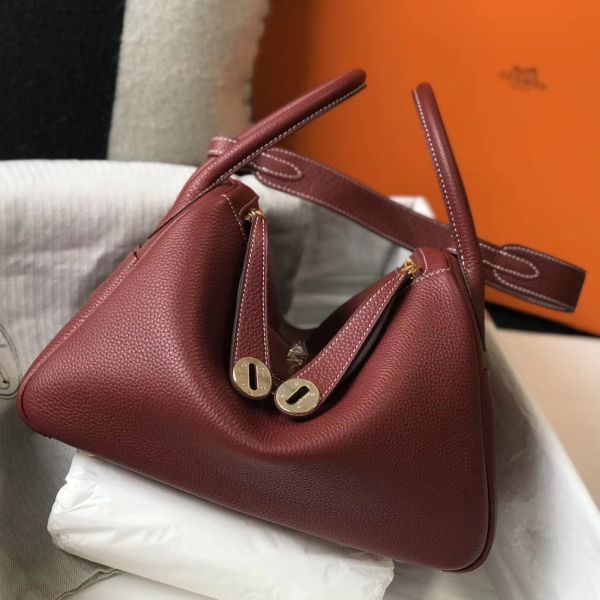 HERM Lindy 30cm Bag In Bordeaux Clemence Leather GHW