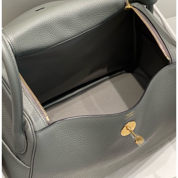 HERM Lindy 30cm Bag In Gris Meyer Clemence Leather GHW