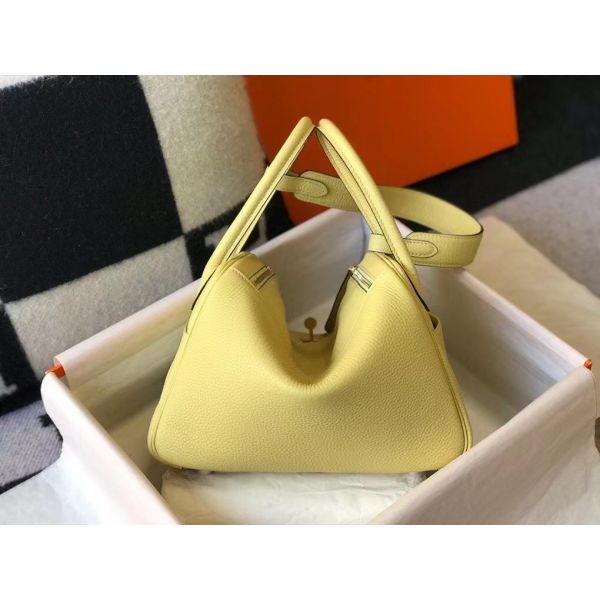 HERM Lindy 30cm Bag In Jaune Poussin Clemence Leather GHW
