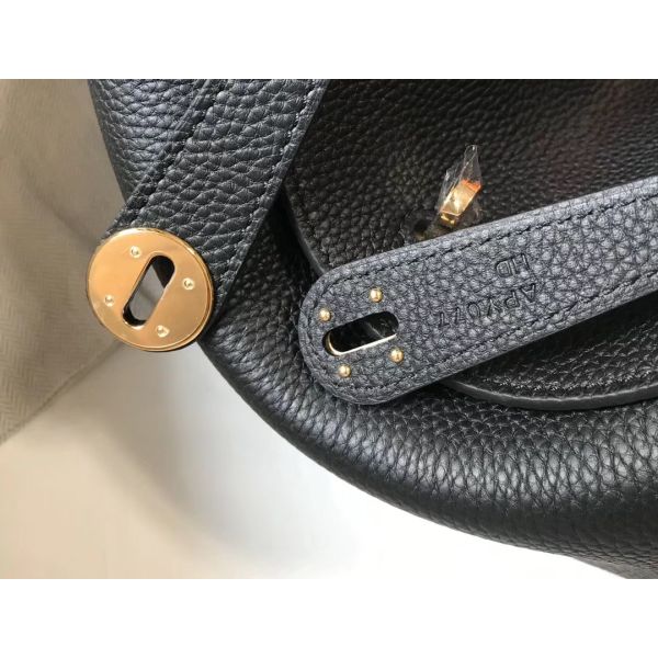HERM Lindy 30cm Bag In Black Clemence Leather GHW