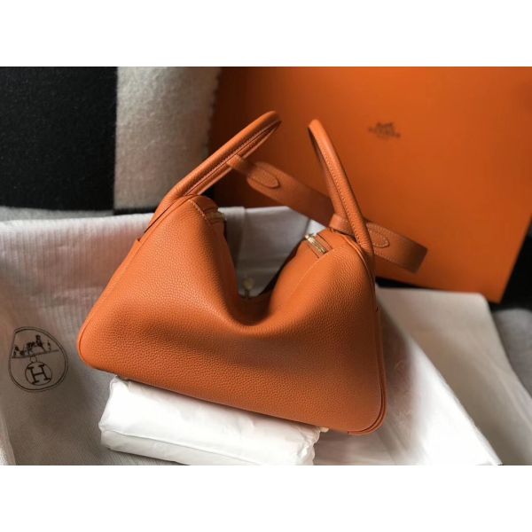 HERM Lindy 30cm Bag In Orange Clemence Leather GHW