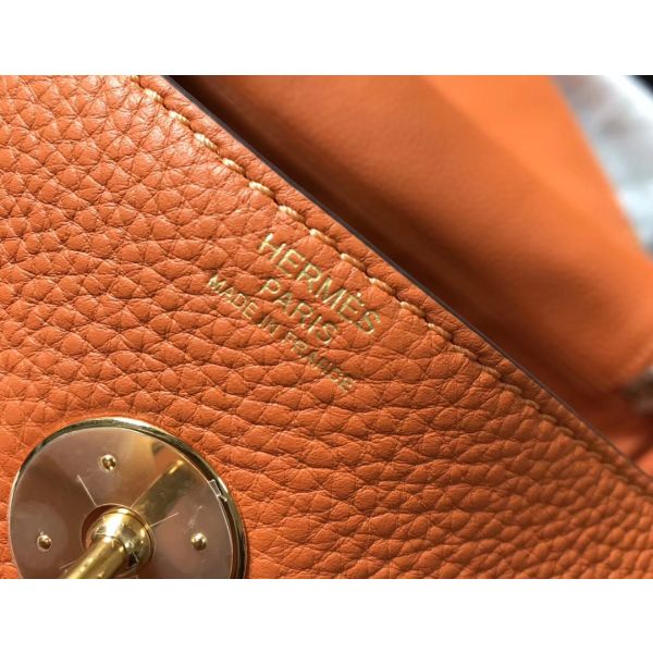 HERM Lindy 30cm Bag In Orange Clemence Leather GHW