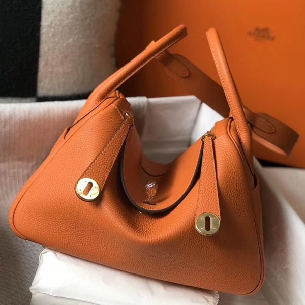 HERM Lindy 30cm Bag In Orange Clemence Leather GHW