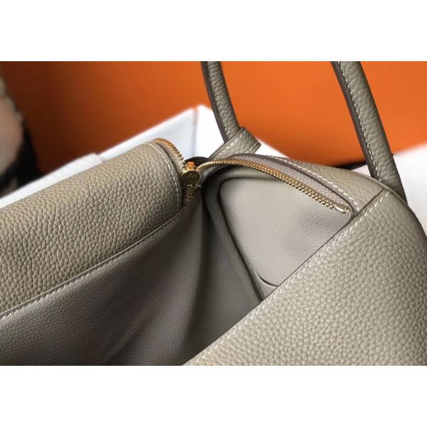 HERM Lindy 30cm Bag In Gris Tourterelle Clemence Leather GHW