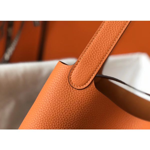 HERM Picotin Lock 18 Bag In Orange Clemence Leather