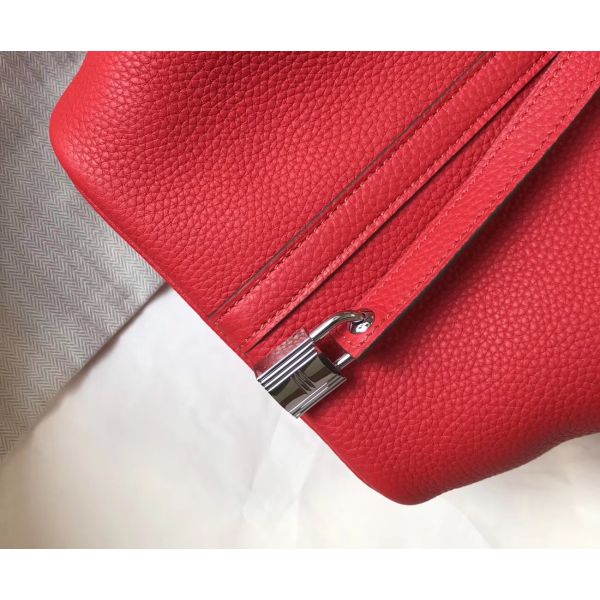 HERM Picotin Lock 18 Bag In Red Clemence Leather