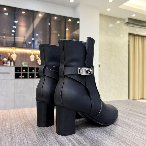 HERM Frenchie 50mm Ankle Boots In Black Calfskin
