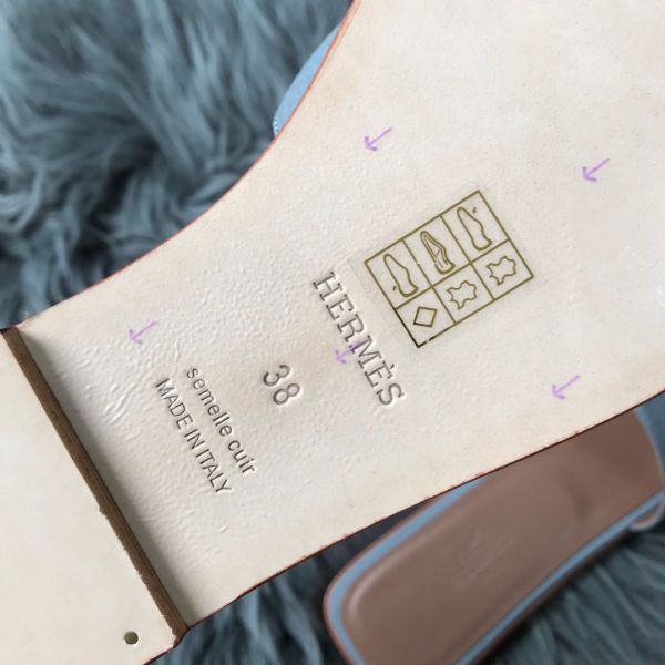 HERM Oran Slide Sandals In Blue Lin Clemence Leather