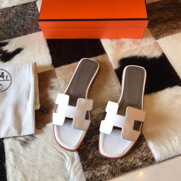 HERM Oran Slide Sandals In White Clemence Leather