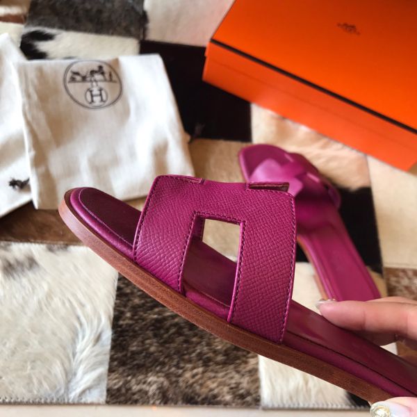 HERM Oran Slide Sandals In Anemone Epsom Calfskin