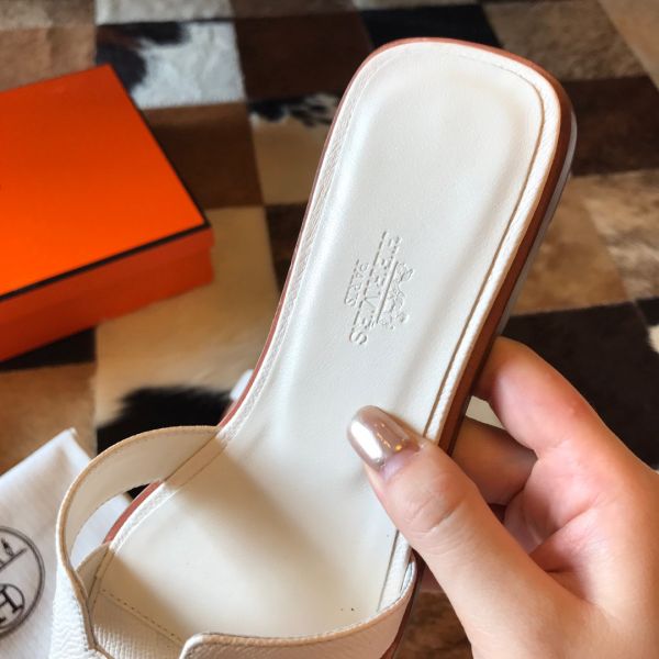 HERM Oran Slide Sandals In Beton Epsom Calfskin