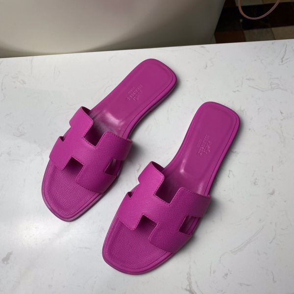 HERM Oran Slide Sandals In Magnolia Epsom Calfskin