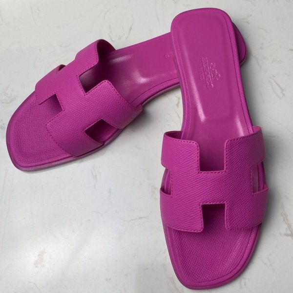 HERM Oran Slide Sandals In Magnolia Epsom Calfskin