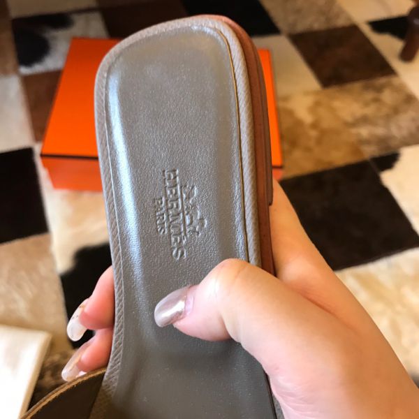 HERM Oran Slide Sandals In Taupe Epsom Calfskin