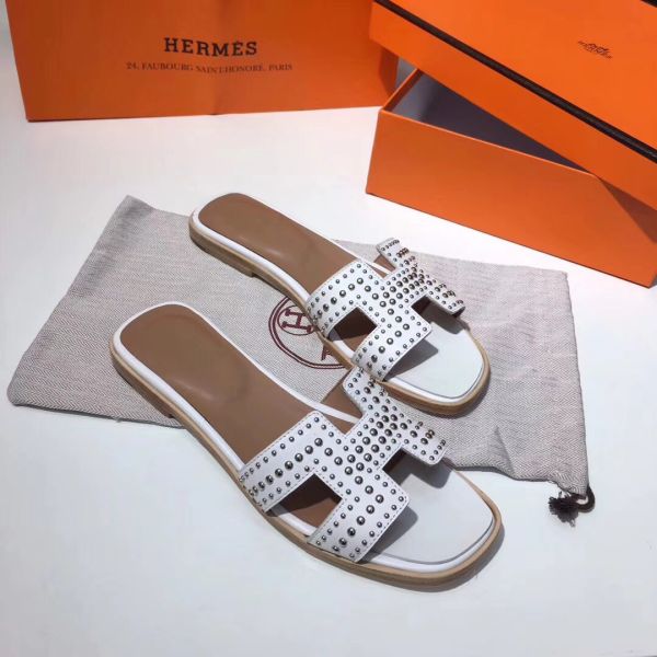 HERM Oran Studs Sandals In White Leather