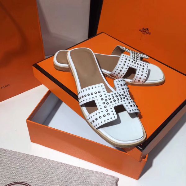 HERM Oran Studs Sandals In White Leather