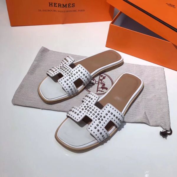 HERM Oran Studs Sandals In White Leather
