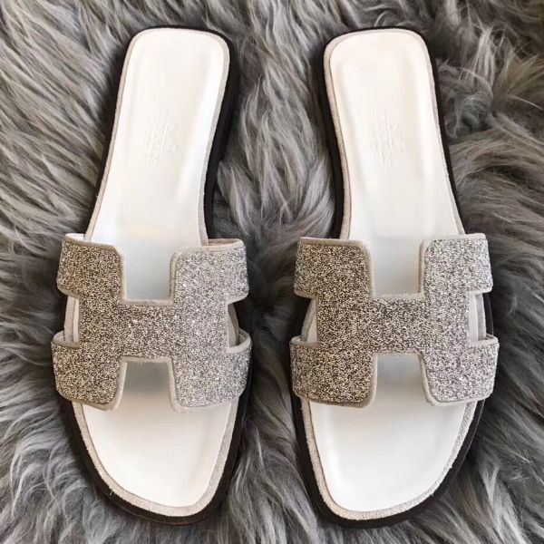 HERM Oran Sandals In White Suede With Crystal