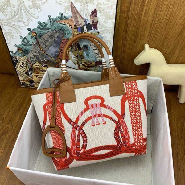 HERM Steeple 25 Bag in H Plume Canvas with Fantaisie d'Etriers