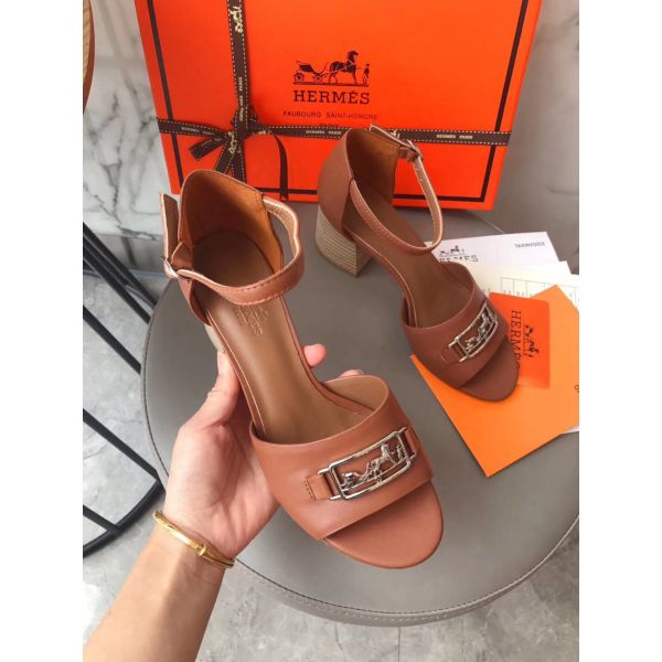 HERM Viaggio 60MM Sandals In Brown Leather