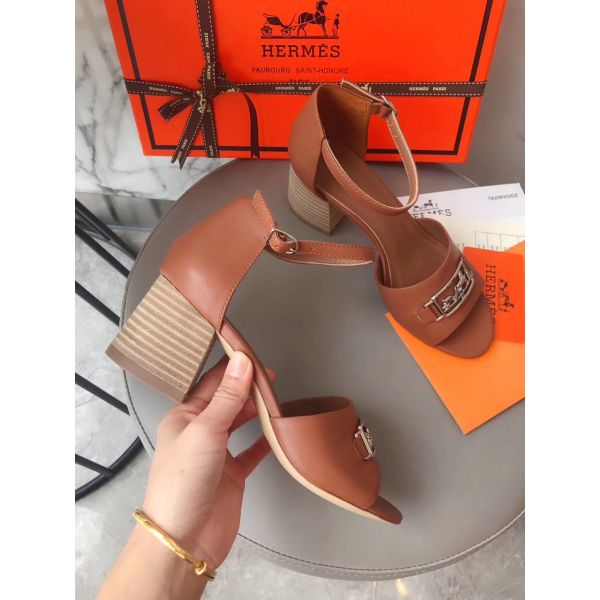 HERM Viaggio 60MM Sandals In Brown Leather