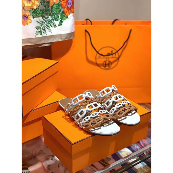 HERM Thalassa Sandals In Brown/White Lambskin