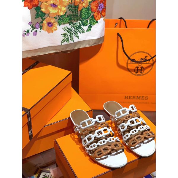 HERM Thalassa Sandals In Brown/White Lambskin