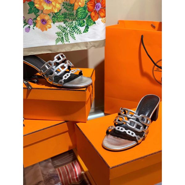 HERM Tandem Sandals In Silver Metallic Calfskin