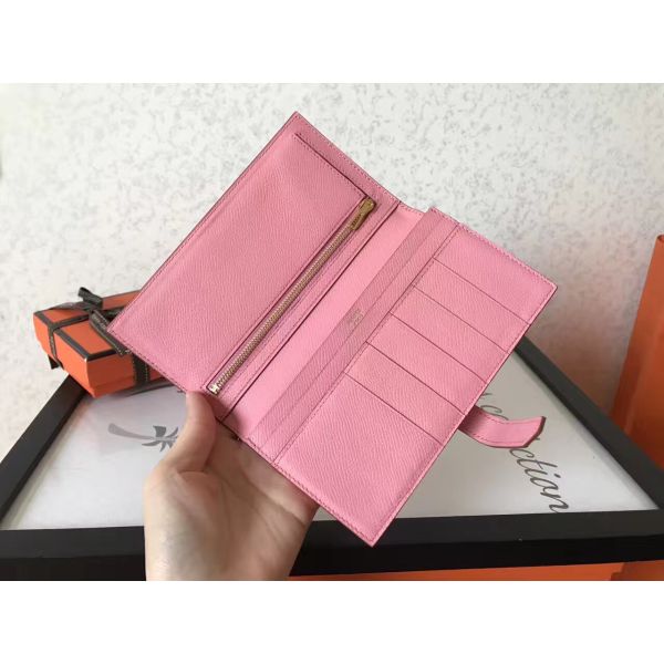 HERM Pink Epsom Bearn Gusset Wallet
