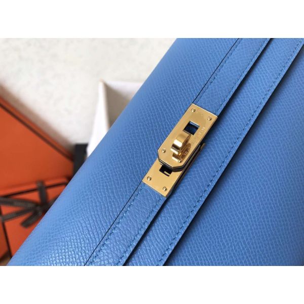 HERM Kelly Classic Long Wallet In Blue Jean Epsom Leather